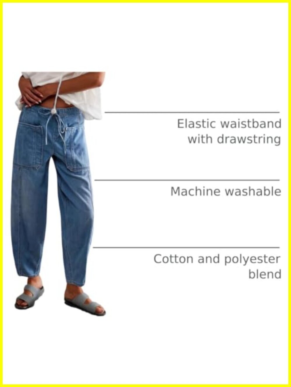 Baggy Wide Leg Barrel Jeans Women Mid Rise Drawstring Elastic Waist Denim - Picture 3 of 6